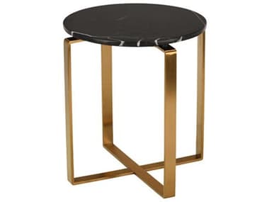 Nuevo Rosa 20" Round Black Marble Gold Brushed End Table NUEHGSX150
