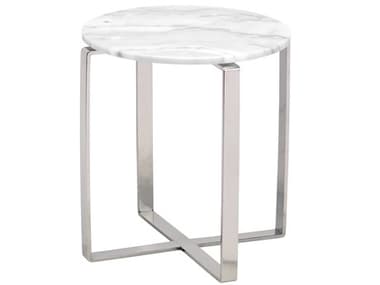 Nuevo Rosa 20" Round Marble Polished White Silver End Table NUEHGTA231