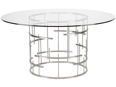 Nuevo Tiffany 59" Round Tempered Glass Polished Silver Dining Table NUEHGSX214