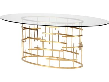 Nuevo Tiffany 77" Oval Tempered Glass Brushed Gold Dining Table NUEHGSX220