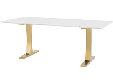 Nuevo Toulouse 78" Rectangular Marble Polished White Gold Dining Table NUEHGNA482