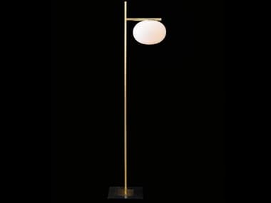 Oluce Alba 63" Tall Satin Brass Opaline Gray Glass Floor Lamp OE382