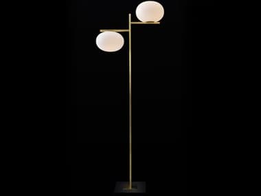 Oluce Alba 67" Tall Satin Brass Opaline Gray Glass Floor Lamp OE383
