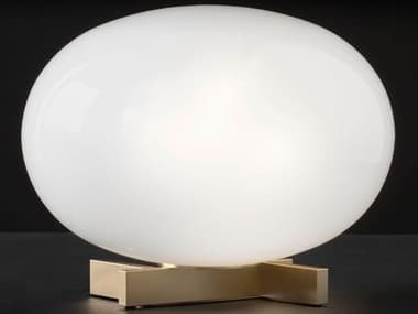 Oluce Alba Polished Opaline Satin Brass Glass Table Lamp OE265