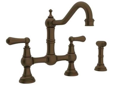 Perrin and Rowe Edwardian English Bronze Bridge Kitchen Faucet with Sidespray with Lever Handles PARU4756LEB2