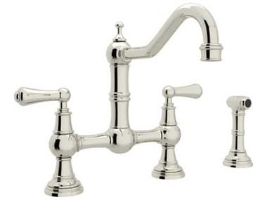 Perrin and Rowe Edwardian Polished Nickel Bridge Kitchen Faucet with Sidespray with Lever Handles PARU4756LPN2