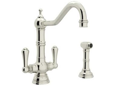 Perrin and Rowe Edwardian Polished Nickel Kitchen Faucet with Lever Handle & Sidespray with Lever Handle PARU4766PN2