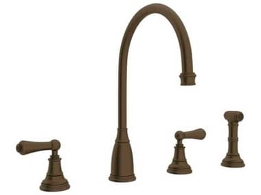 Perrin and Rowe Georgian English Bronze Era C-Spout Kitchen Faucet with Sidespray with Lever Handles PARU4736LEB2
