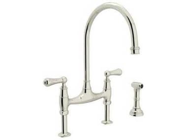 Perrin and Rowe Georgian Polished Nickel Era Bridge Kitchen Faucet with Sidespray with Lever Handles PARU4719LPN2