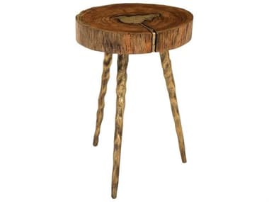 Phillips Collection 12" Round Wood Polish Brass Natural End Table PHCIN83484