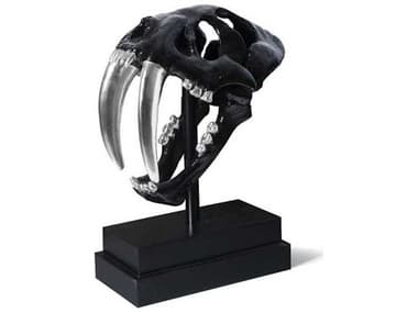 Phillips Collection Jason Design Glossy Lacquer / Silver Leaf Saber Tooth Tiger Skull Sculpture PHCPH56705