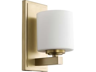 Quorum Cylinder 9&quot; Tall 1-Light Aged Brass Glass Wall Sconce QM5669180