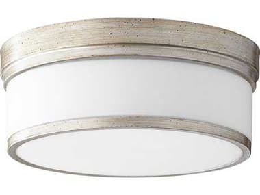 Quorum Celeste 14" 3-Light Aged Silver Leaf Glass Drum Flush Mount QM35091460