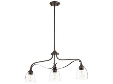 Quorum Jardin 33" 3-Light Oiled Bronze With Clear seeded Glass Bell Island Pendant QM66273286