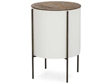 Sonder Living Danica 17" Round Wood Natural Reclaimed Peroba & White Fiber Glass End Table RD0701276