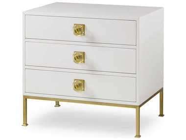 Sonder Living Formal Eloquent White Lacquered Finish with Brass Accents 32''W x 22''D Rectangular Three-Drawers Nightstand RD1304118