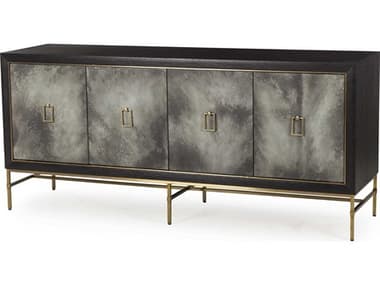 Sonder Living Levi 72'' Beech Wood Ebonized Oak With Brass Accents And Charcoal Grey Faux Vellum Wrapped Doors Credenza Sideboard RD0804059