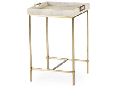 Sonder Living Lexi 15&quot; Square Faux Leather Ivory Shagreen With Stain Brass End Table RD0801162