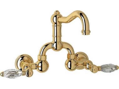 Rohl Acqui Italian Wall Mount Brass Bridge Lavatory Faucet with Crystal Lever Handles HORA1418LCIB2