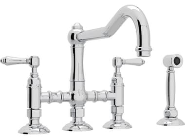 Rohl Acqui Polished Chrome Deck Mount Column Spout Bridge Kitchen Faucet with Sidespray with Lever Handles HORA1458LMWSAPC2