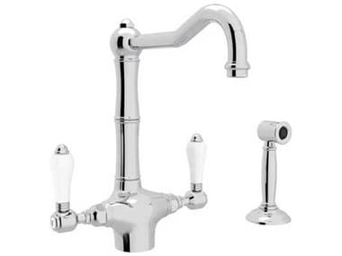 Rohl Acqui Polished Chrome Column Spout 2-Handle Kitchen Faucet with Sidespray with White Procelain Lever Handles HORA1679LPWSAPC2
