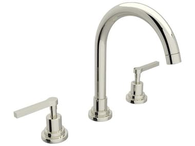 Rohl Lombardia Polished Nickel 10'' High C-Spout Widespread Lavatory Faucet with Lever Handles HORA2208LMPN2
