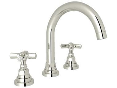 Rohl San Giovanni Polished Nickel 9'' High C-Spout Widespread Lavatory Faucet with Cross Handles HORA2328XMPN2