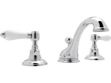 Rohl Viaggio Polished Chrome C-Spout Widespread Lavatory Faucet with White Porcelain Lever Handles HORA1408LPAPC2