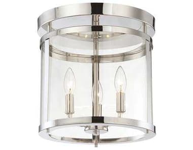 Savoy House Penrose 12" 3-Light Polished Nickel Glass Drum Semi Flush Mount SV610433109
