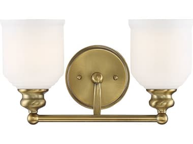 Savoy House Melrose 14" Wide 2-Light Warm Brass White Glass Vanity Light SV868362322