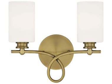 Savoy House Woodbury 14" Wide 2-Light Warm Brass Glass Vanity Light SV85302322