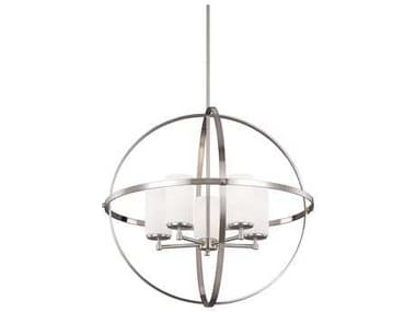 Sea Gull Lighting Alturas Brushed Nickel Five-Light 27'' Wide Chandelier with Etched / White Inside / Galvanized Steel SGL3124605962