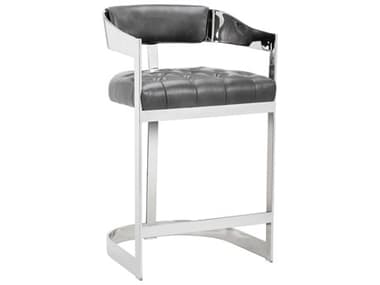 Sunpan Ikon Beaumont Leather Upholstered Cantina Magnetite Polished Steel Counter Stool SPN104015