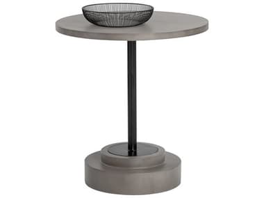 Sunpan Solterra Marlowe 27" Round Concrete Grey Black Dining Table SPN105333