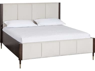 Sunpan Zenn Lonnie Cream Brown White Acacia Wood Upholstered Queen Platform Bed SPN105043