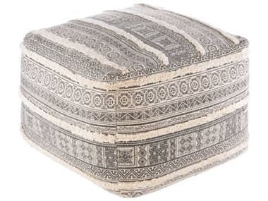 Surya Busan 20" Beige Charcoal Khaki Brown Fabric Upholstered Ottoman SYBSPF001