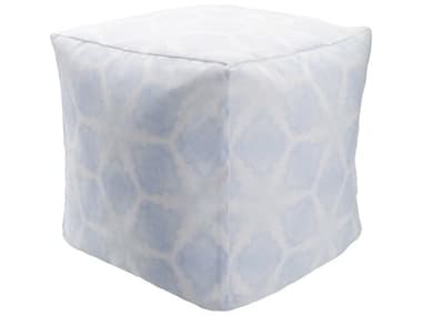Surya 18" Blue Upholstered Poufs White Fabric Ottoman SYPOUF1026