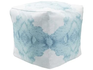 Surya 18" Blue Upholstered Poufs White Fabric Ottoman SYPOUF1033