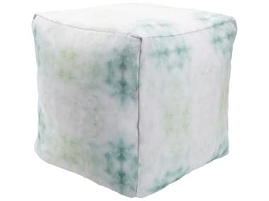 Surya 18" Green Upholstered Poufs White Fabric Ottoman SYPOUF1047