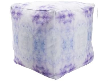 Surya 18" Purple Upholstered Poufs White Fabric Ottoman SYPOUF1049