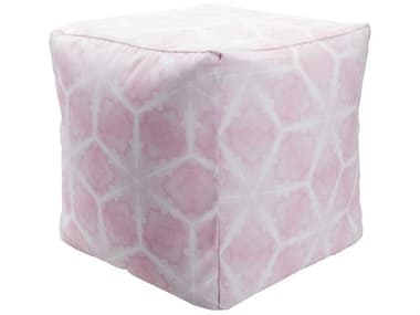 Surya 18" Pink Upholstered Poufs White Fabric Ottoman SYPOUF1028
