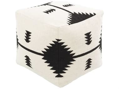 Surya Shiprock 18" Cream Black Fabric Upholstered Ottoman SYSOPF001