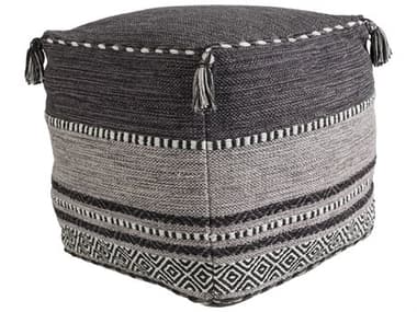 Surya Trenza 18" Black Charcoal Light Gray Khaki Brown Fabric Upholstered Ottoman SYTZPF003