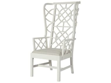 Theodore Alexander Mahogany Wood White Fabric Upholstered Arm Dining Chair TAL5191