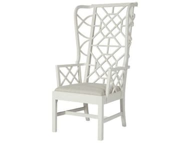 Theodore Alexander Mahogany Wood White Upholstered Arm Dining Chair TAL5191