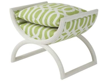 Theodore Alexander 24&quot; Green Fabric Upholstered White Accent Stool TAL8051