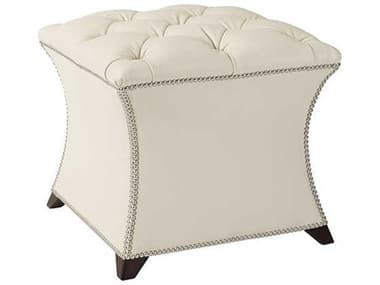 Theodore Alexander 22" White Leather Upholstered Accent Stool TAL8057T