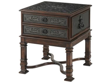 Theodore Alexander Armoury 24&quot; Square Wood Acacia Brass End Table TAL6021005
