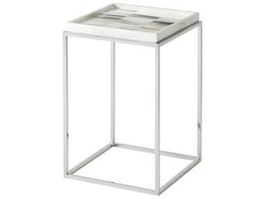 Theodore Alexander Biscayne 16" Square Metal Faux Horn Polished Stainless Steel End Table TAL5029074