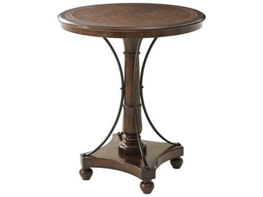 Theodore Alexander Brooksby 36&quot; Cerejeira Veneer Mahogany Iron Round Wood Bar Table TAL5605003